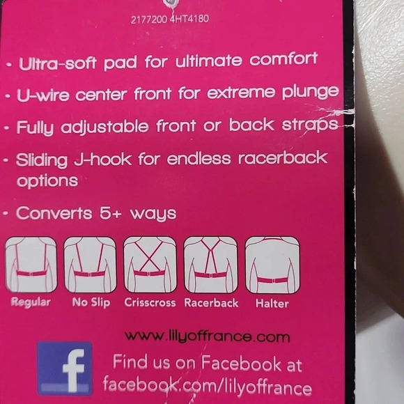 34C Lily Of France 2177200 Extreme U-Plunge UW Bra Black NWT - Picture 9 of 9